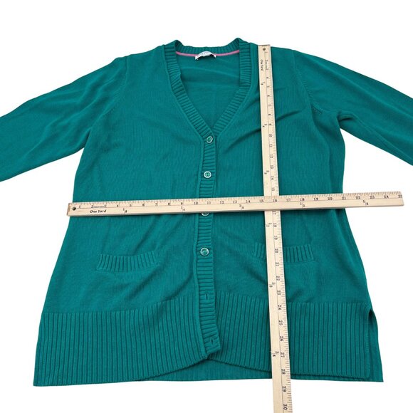 Isaac Mizrahi Live Essentials Womens Teal Button-Front Cardigan Sweater With Poc - Picture 3 of 5